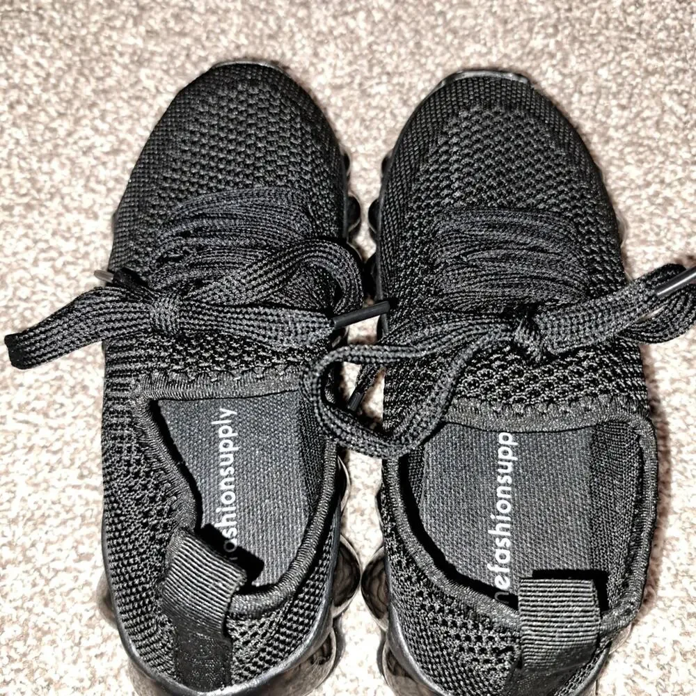 Kids Black Knit Style Sneakers. Slip On, Brand New